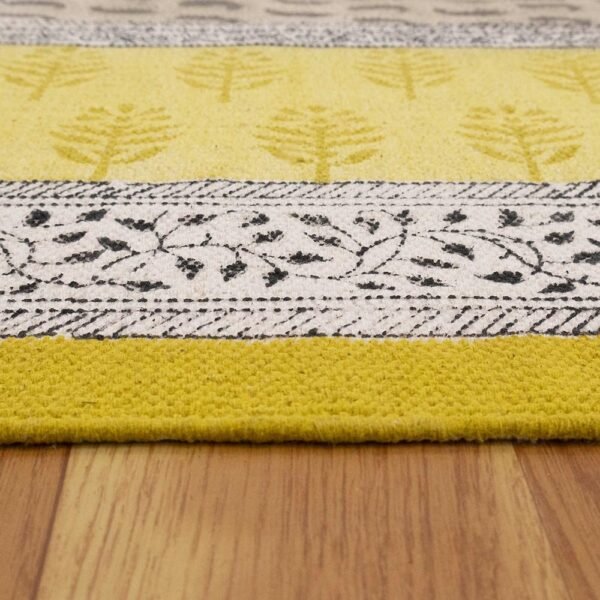 Yellow Floral Hand Block Printed Rug - Image 6