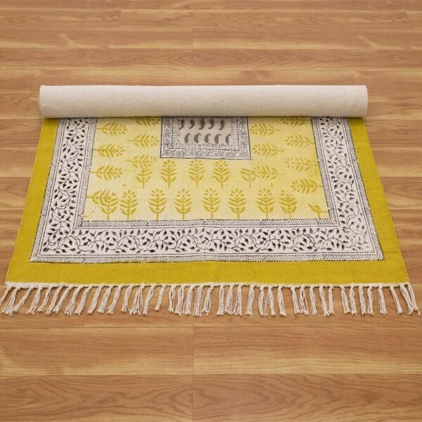 Yellow Floral Hand Block Printed Rug - Image 7