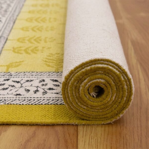 Yellow Floral Hand Block Printed Rug - Image 8