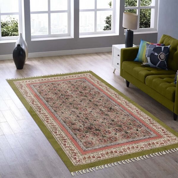 Floral Handmade Cotton Rectangular Rug - Image 2