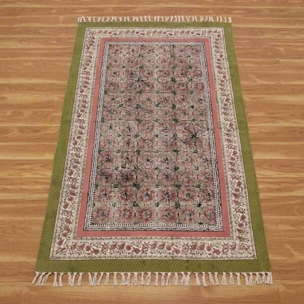 Floral Handmade Cotton Rectangular Rug - Image 4