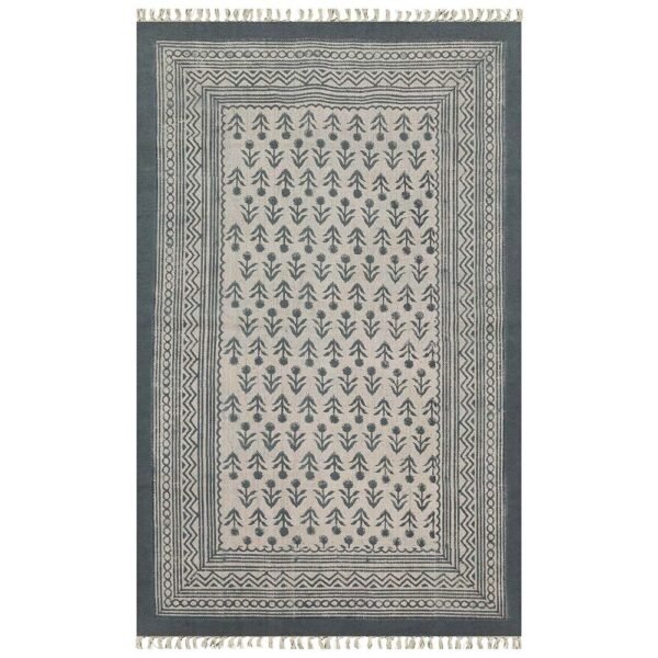 Gray Cotton Handmade Block Printed Rug