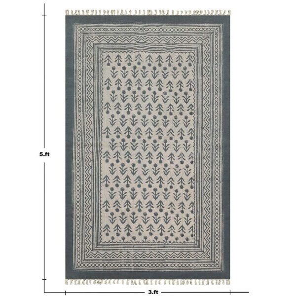 Gray Cotton Handmade Block Printed Rug - Image 3
