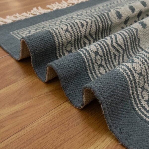 Gray Cotton Handmade Block Printed Rug - Image 7