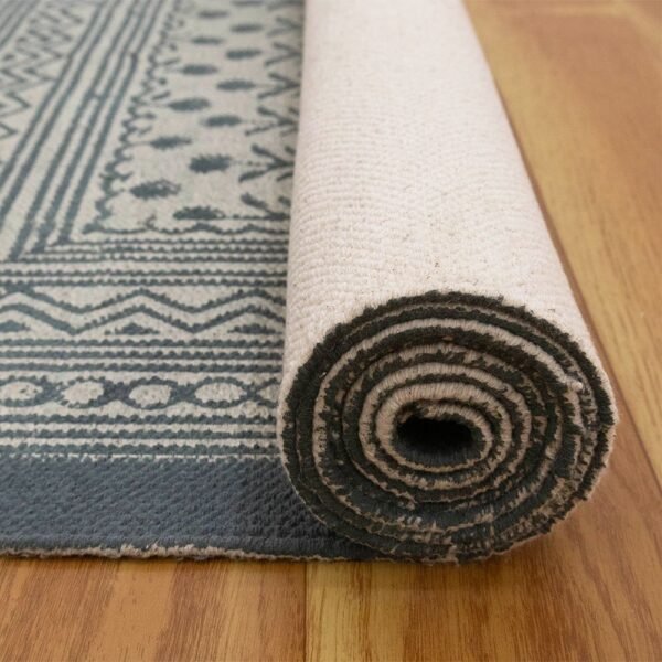 Gray Cotton Handmade Block Printed Rug - Image 8
