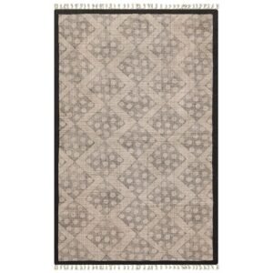 Black Border Hand Block Printed Cotton Rug