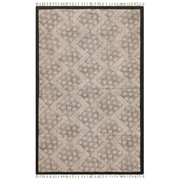 Black Border Hand Block Printed Cotton Rug