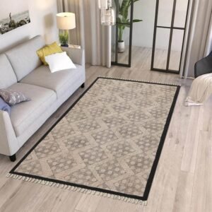 Black Border Hand Block Printed Cotton Rug