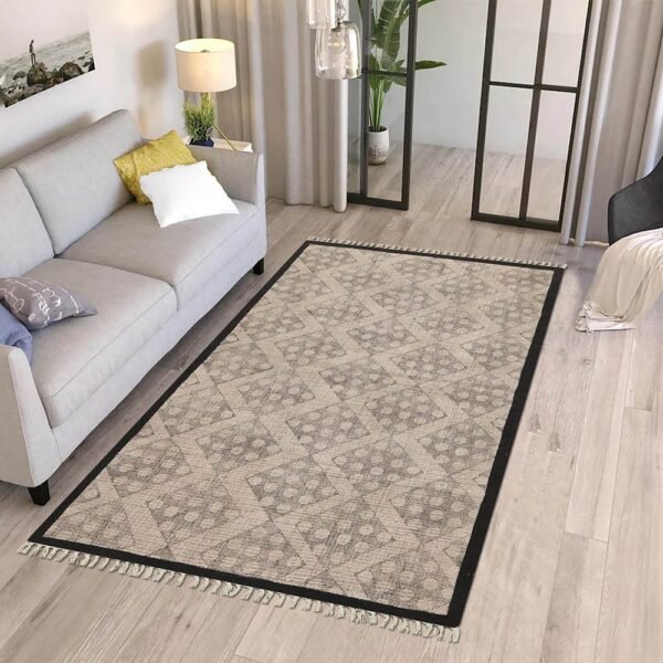 Black Border Hand Block Printed Cotton Rug - Image 2