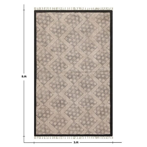 Black Border Hand Block Printed Cotton Rug - Image 3