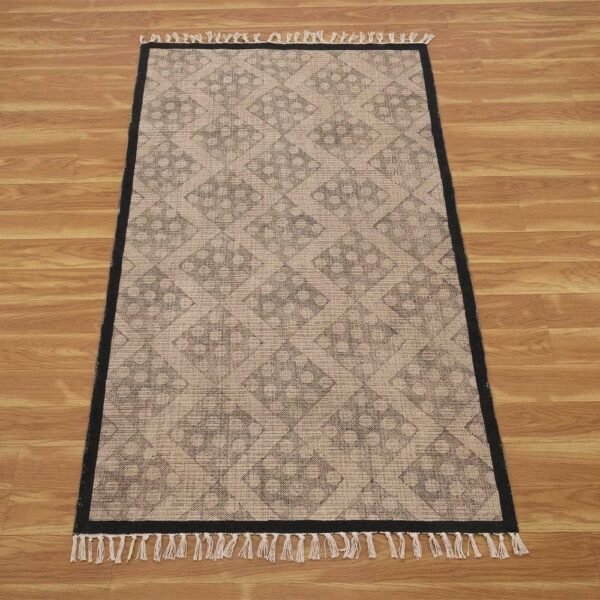Black Border Hand Block Printed Cotton Rug - Image 4
