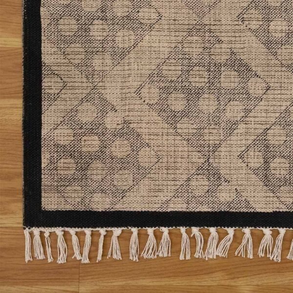 Black Border Hand Block Printed Cotton Rug - Image 5