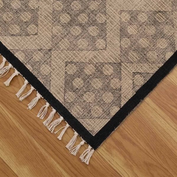 Black Border Hand Block Printed Cotton Rug - Image 6