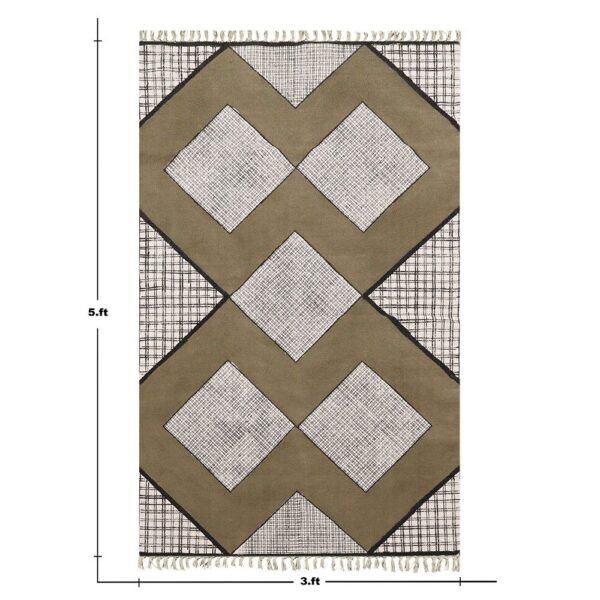 Brown Handmade Cotton Geometric Rug - Image 3