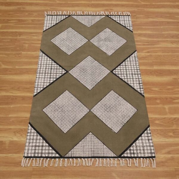 Brown Handmade Cotton Geometric Rug - Image 4