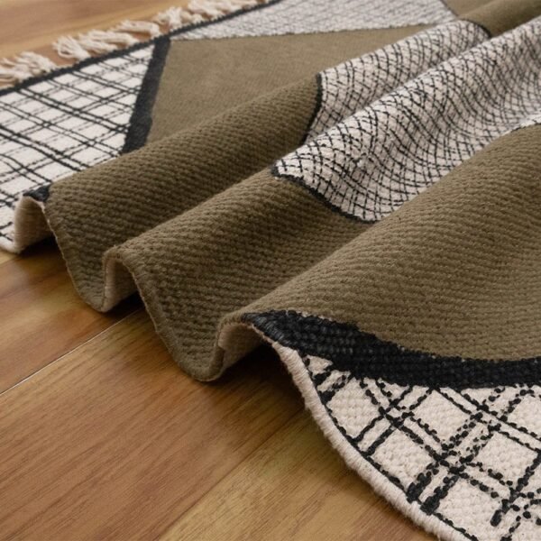 Brown Handmade Cotton Geometric Rug - Image 7