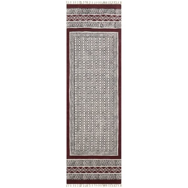 Maroon Runner Hand Block Printed Cotton Rug