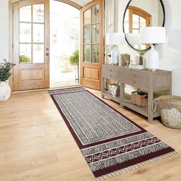 Maroon Runner Hand Block Printed Cotton Rug - Image 2