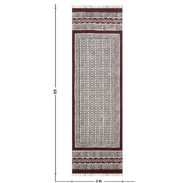 Maroon Runner Hand Block Printed Cotton Rug - Image 3