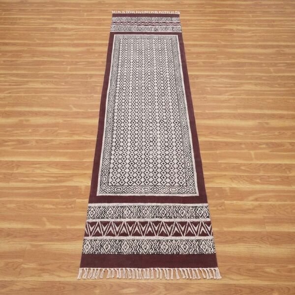 Maroon Runner Hand Block Printed Cotton Rug - Image 4