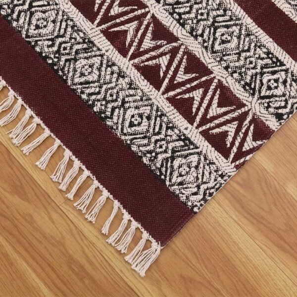 Maroon Runner Hand Block Printed Cotton Rug - Image 5