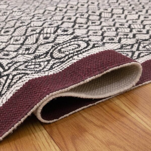 Maroon Runner Hand Block Printed Cotton Rug - Image 6
