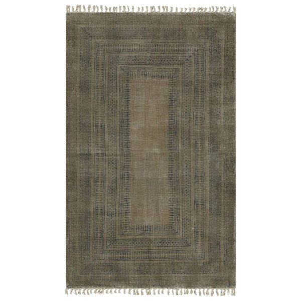 Hand Block Printed Brown Cotton Dhurrie