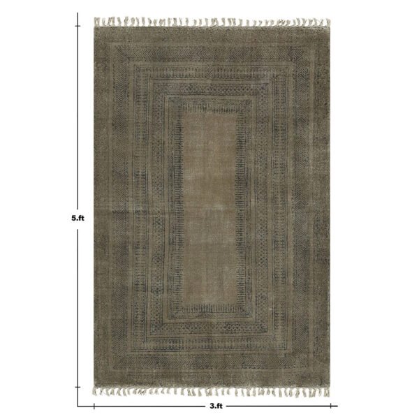 Hand Block Printed Brown Cotton Dhurrie - Image 8