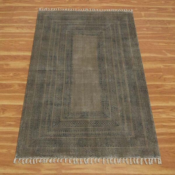 Hand Block Printed Brown Cotton Dhurrie - Image 7