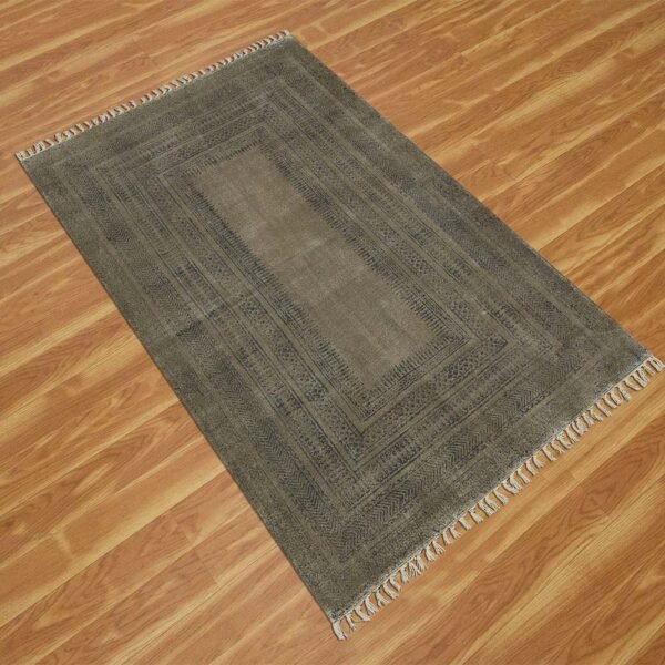 Hand Block Printed Brown Cotton Dhurrie - Image 6