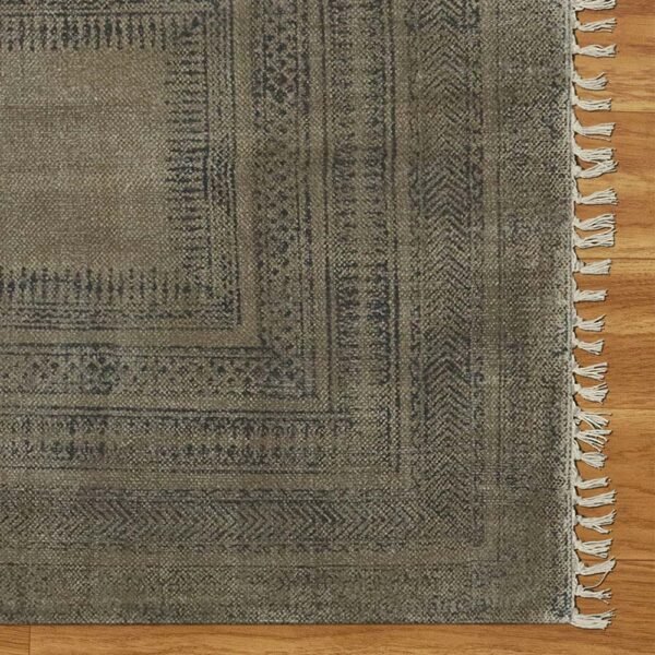 Hand Block Printed Brown Cotton Dhurrie - Image 5