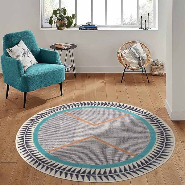 Handmade Cotton Round Rug With Geometric Design - Image 2