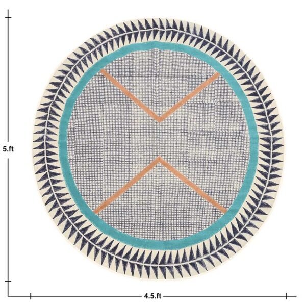 Handmade Cotton Round Rug With Geometric Design - Image 3