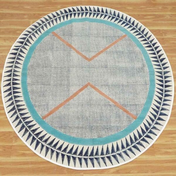 Handmade Cotton Round Rug With Geometric Design - Image 4