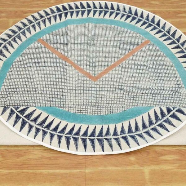 Handmade Cotton Round Rug With Geometric Design - Image 6
