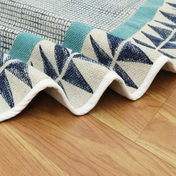 Handmade Cotton Round Rug With Geometric Design - Image 7