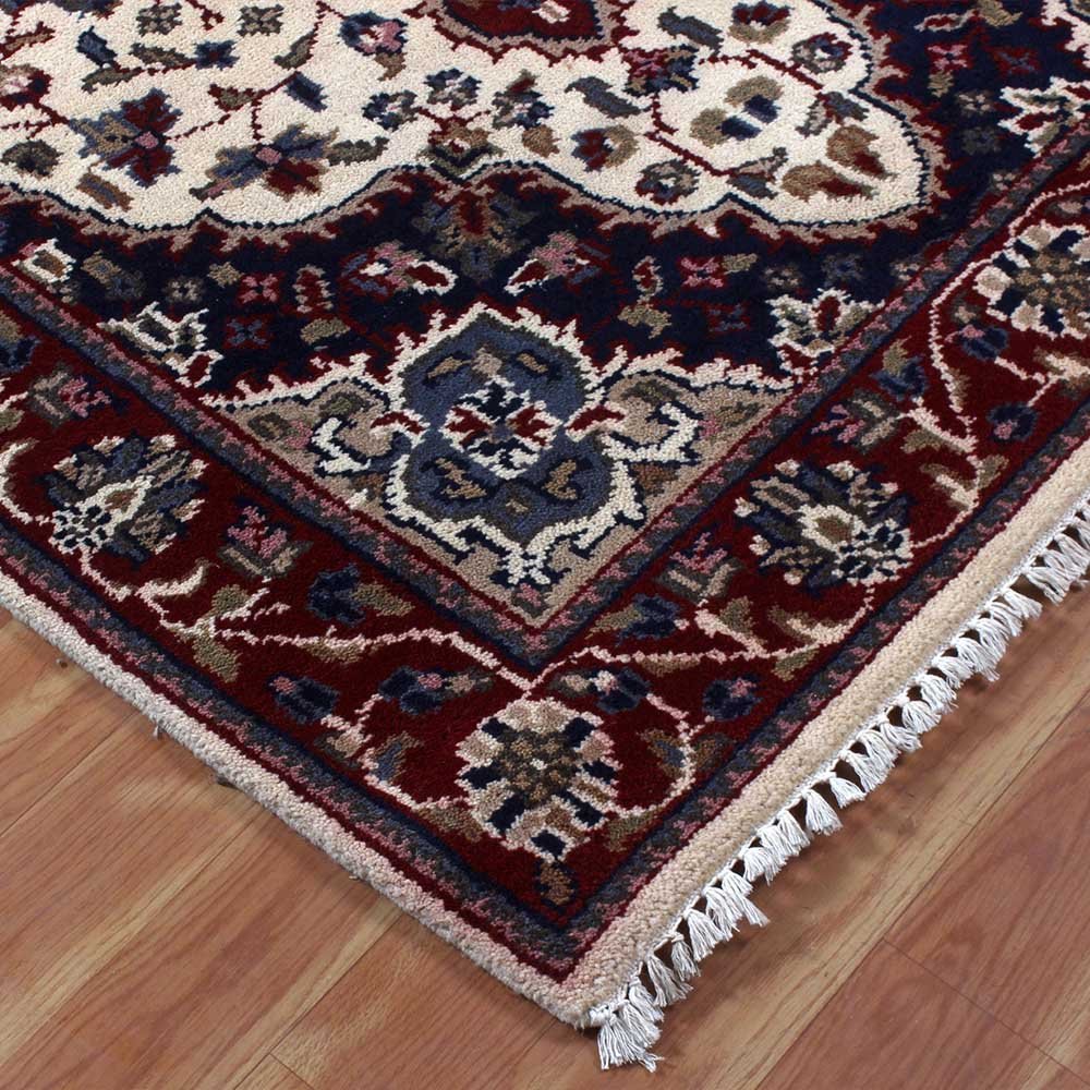 White Knotted Handmade Wool Rug 4x6 Carpet - Image 6