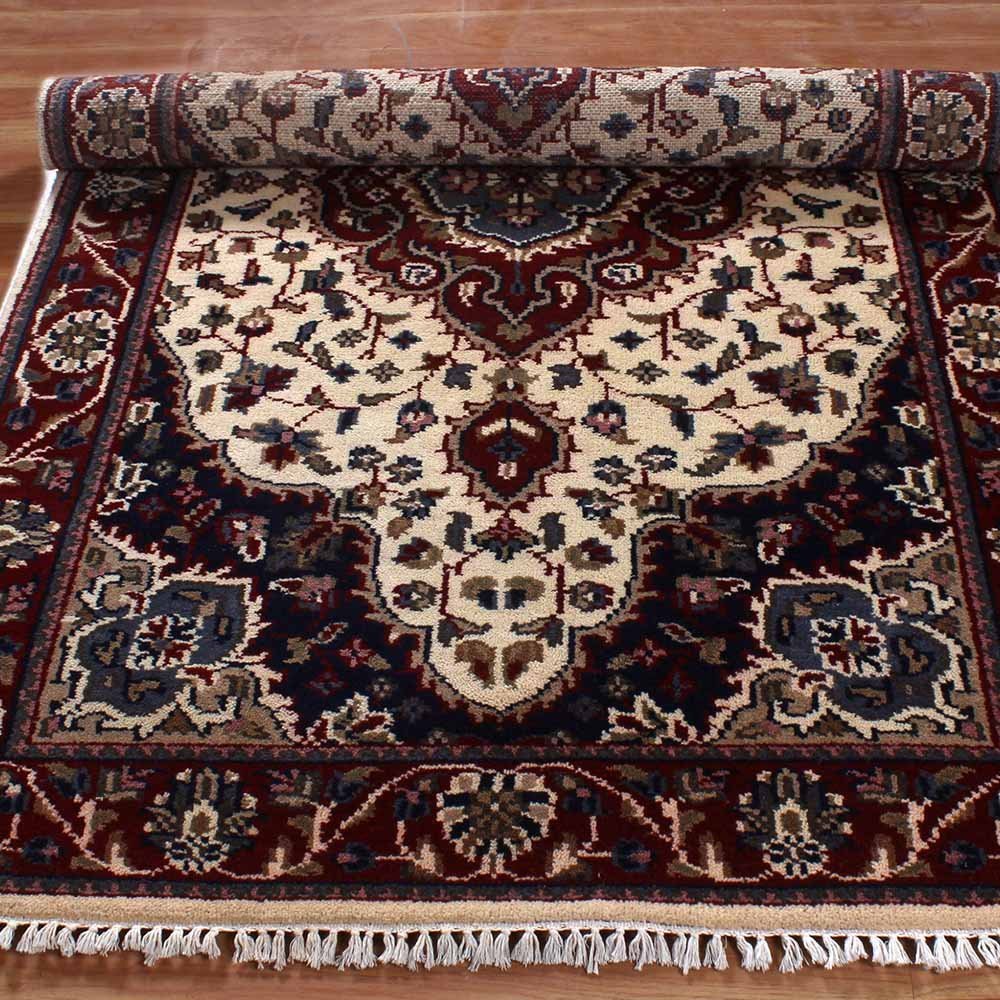 White Knotted Handmade Wool Rug 4x6 Carpet - Image 7