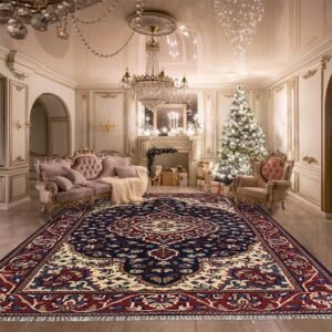 Blue Floral Knotted Rug Handmade Carpet