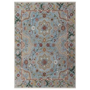 Hand Tufted Sky Blue Floral Wool Rug