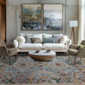 Hand Tufted Sky Blue Floral Wool Rug