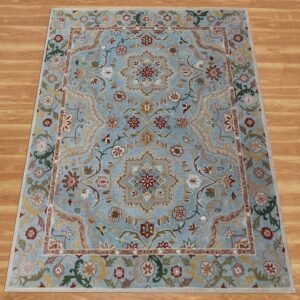 Hand Tufted Sky Blue Floral Wool Rug