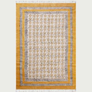 Hand Block Printed Yellow Cotton Modern Rug