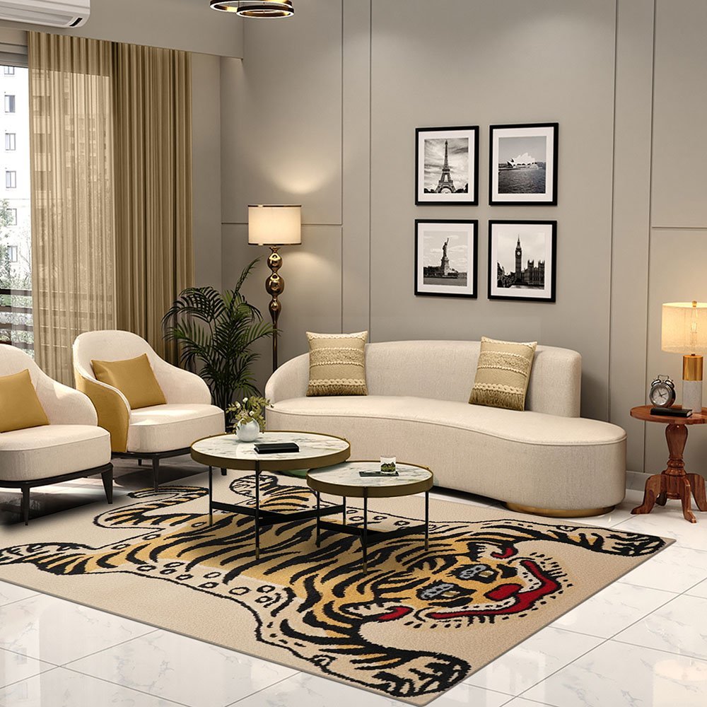 Handcrafted Tiger Pattern Wool Rug