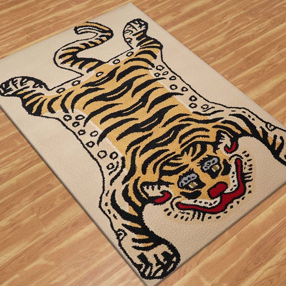 Handcrafted Tiger Pattern Wool Rug - Image 4