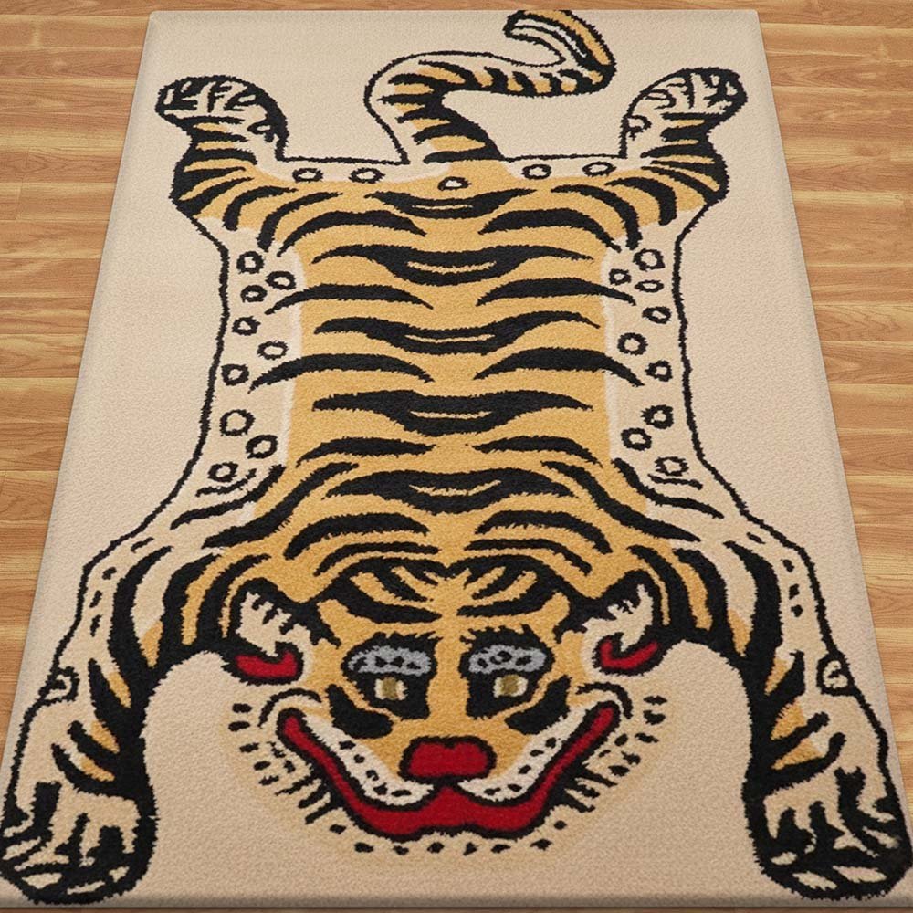 Handcrafted Tiger Pattern Wool Rug - Image 5