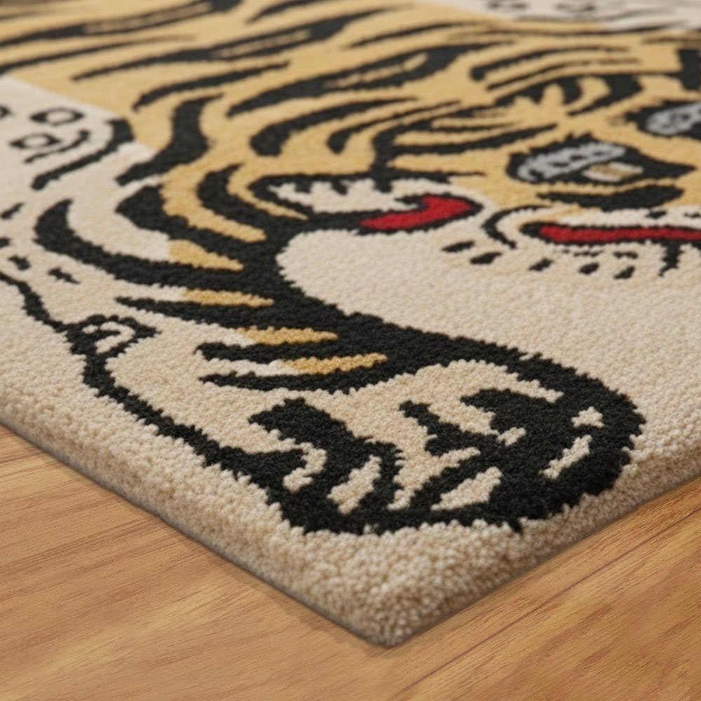 Handcrafted Tiger Pattern Wool Rug - Image 7