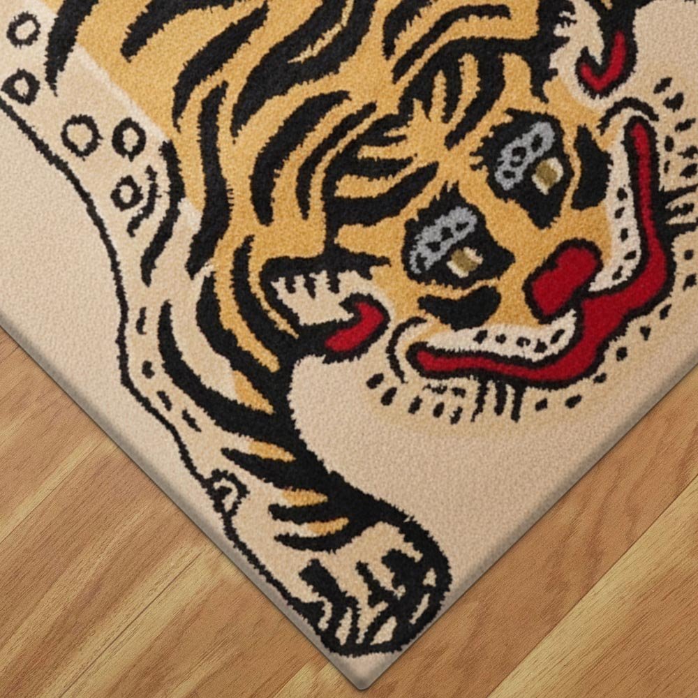 Handcrafted Tiger Pattern Wool Rug - Image 8