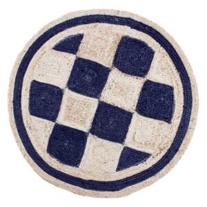 Hand Braided Luxurious Blue Beige Jute Rug