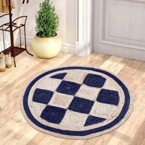 Hand Braided Luxurious Blue Beige Jute Rug